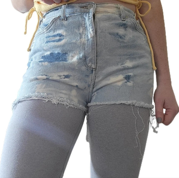 Homemade Bleach Dye Shredded High Rise Shorts -Size Medium - Picture 3 of 8